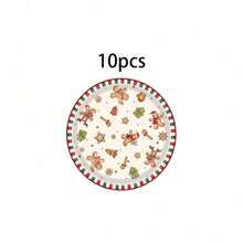 10/20/50 Pcs Piring Kertas Sekali Pakai Natal Vintage Motif Gingerbread Man Ukuran 7 Inci & 9 Inci, Desain Merry Christmas Snowflake Candy Cane Xmas, Peralatan Makan Meja Meriah untuk Makan Malam Libur Natal dan Dekorasi Meja Pertemuan Musim Dingin - Warna-warni 2 - View 7
