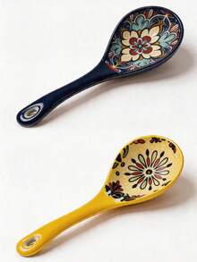 1/2pcs Bohemian Style Large Long Handle Ceramic Soup Spoon, Rice Spoon, Noodle Spoon, Dessert Spoon, Underglaze Color, Large Capacity, Easy To Clean, Durable, Suitable For Home Daily Use, Restaurant - View 19