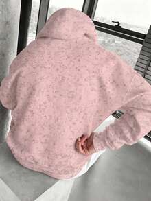 Men's Autumn/Winter Printed Washed Hoodie Sweatshirt - Pink - View 2