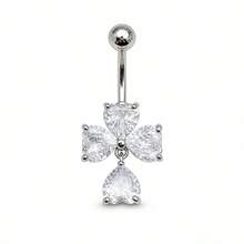 1pc Copper Zirconia Heart Pendant Flower Belly Ring Suitable For Daily Wear - Heart-shaped Flower - View 7