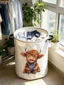 Multifunctional Large Laundry Basket/Dirty Clothes Bin, Laundry Storage Bag, High-End Cow Design Foldable Round Clothes Basket, Portable Laundry Bag, Suitable For Bathroom/Bedroom/Dorm, Housewarming Gift - Multicolor - View 7