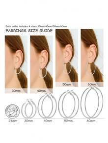 4 Pairs Minimalist European & American Style Metal Smooth Round Hoop Earrings Holiday Gift Chunky Hoop Earrings For Women Stainless Steel Large Hoops - Multicolor - View 3