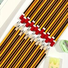 5/10/20/40 pièces Crayons de peuplier rayés jaunes premium pré-affûtés, écriture fluide et pointue, choix idéal pour le bureau et l'école, saison de la rentrée scolaire, petits cadeaux d'Halloween, papeterie d'Halloween, cadeaux de Noël, papeterie de Noël, accessoires de motivation idéaux, petits cadeaux - Rectangle - Voir 7