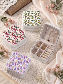 Women'S Jewelry Box With Butterfly Print-Portable Travel Jewelry Storage Case For Women Ring Earring Necklaces-Top Choice For Holiday Gift - Butterfly Design - View 5