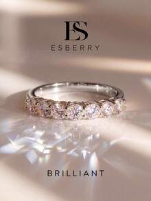 ESBERRY 1件莫桑鑽戒指 優雅七顆鑲鑽鋪路鑽戒，適合女性週年紀念與日常配戴 - 銀色 - 查看 2