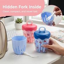 Plastic Food Storage Containers With Lids, Clear Double Layer Salad Container For Lunch, Travel Snack Containers With Handle And Fork, Fruit Storage Drain Basket, To Go Meal Prep Containers With Stickers For School Office - Multicolor - View 5
