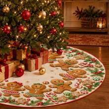 1pc Cute Gingerbread Man Pattern Christmas Tree Skirt, Elegant Color Holiday Decoration, 5 Sizes, Unisex Holiday Gift, Suitable For Home And Party Christmas Decor - Cute Gingerbread Man - View 5