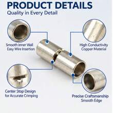 50pcs BN Connector Terminals, Copper Bare Wire Crimp Connectors, High Conductivity Round Crimp Sleeves With Center Stop, Smooth Inner Wall Wire Connectors, Suitable For Home Wiring And Automotive Electrical Projects - Quick-connect Terminal - View 3