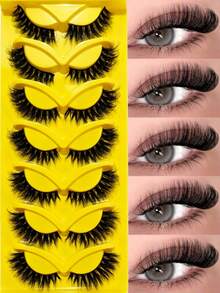 Reusable Fox Cat Eye Strip Lashes,7 Pairs Lightweight Soft 3D Fluffy Wispy Dramatic Winged False Eyelashes With Elongated Outer Corner, Fake Eye Lashes For Halloween Cosplay Costume Party Daily Stage Eye Makeup - Black - View 1