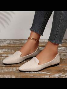 rlyza Women's Low Vamp Linen Loafers, Minimalist Pointed Toe Flat Slip-On Breathable Commuter Versatile Shoes - Beige - View 5