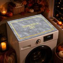 Luckybutterfly Grey Marble Golden Frame "Wonderful Life" Print Washing Machine Top Cover Mat, Non‑Slip Waterproof Dust‑Proof Washer Dryer Protector Pad, Modern Laundry Room Home Decor - Grey - View 8