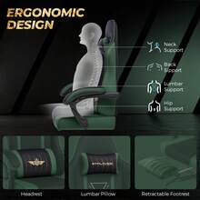 Fabric Gaming Chair With Footrest, Ergonomic Computer Desk Chair With Pocket Spring Cushion Home Office High Back Lumbar Support Heavy Duty Wide - Green - View 5