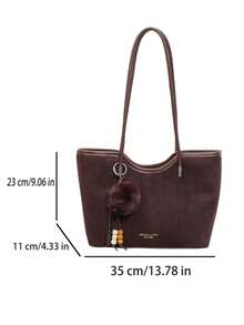 low tea 1pc Small Bucket Suede Fabric Shoulder Bag Suitable For Commuting, Shopping, Etc. (With Pendant) - Coffee - View 3