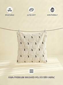 Cirelle 1pc/2pcs Autumn Pumpkin Embroidered Decorative Pillowcase, Halloween Soft Plush Faux Wool Pillow Cover For Home Sofa Bedroom Chair - Beige - View 4