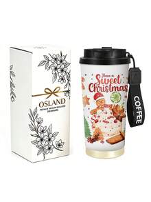 1pc/5pcs 500ml Stainless Steel Insulated Coffee Travel Mug, With Hanging Rope, White Sweet Christmas Gingerbread Man Candy Cookie Christmas Print, Reusable Leak-Proof Portable Commuter Cup, Suitable For Office, Commuting, Outdoor, Cute Christmas Gift, Suitable For Men And Women - Multi-color - Sweet Christmas - View 12