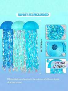 3pcs Gradient Blue Jellyfish Paper Lanterns, Ocean Theme Hanging Decorations, Underwater Style Decor For Mermaid Party, Birthday, Baptism, Wedding Wall Decoration - -multiple Styles - View 2