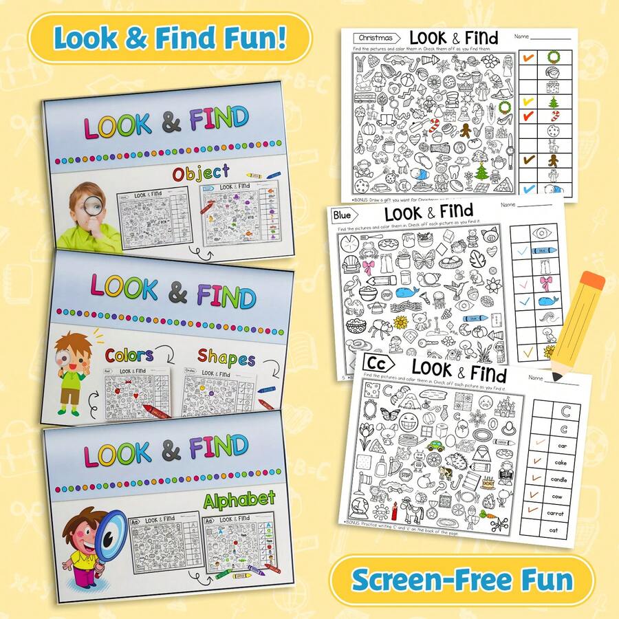 Children's Hidden Object Search Activity Book, Picture Find Puzzle, I Spy Hide And Seek Game, Visual Perception Focus Observation Training, Preschool Kindergarten Learning, Travel Classroom Educational Gift