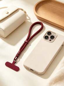 1pc Women's Solid Color Adjustable Phone Lanyard, Wrist Style 360° Rotating Anti-Loss High-End Anti-Theft Short Phone Chain With Pad, Sturdy And Durable, Suitable For Daily Wear And Use - Wine Red - View 2
