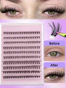 Self-Adhesive Cluster False Eyelashes, Fluffy Cat Eye Style, 8-16mm Mixed Length Single Cluster DIY Self-Adhesive Eyelash Extensions, Natural Long D-Curl Cat Eye Cluster False Eyelashes - D - View 10