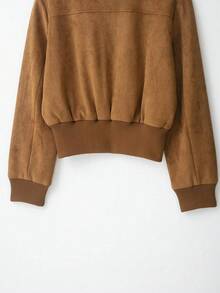 Jaket Penerbangan Wanita Gaya Eropa dan Amerika Minimalis Bergaris Kerah Tegak Mellowy Autumn Terbaru - Khaki - View 6
