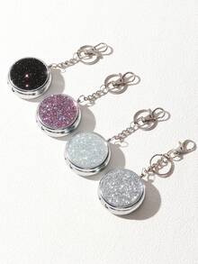 BLBLBL 1pc Multi-Color Shiny Cute Luxury Portable Sealed Round Flip Lid Metal Body Mini Ashtray With Keychain, Made Of A-Grade Artificial Rhinestones, Suitable For Daily Use Hanging On Bags And Keychains - Diamond Version - View 2