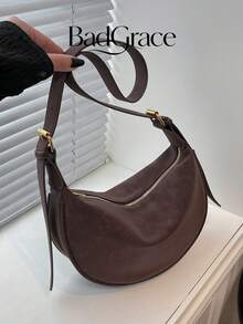 1pc Women's Fashion Solid Color Minimalist Shoulder Bag, PU Leather Material, Suitable For Dating, Shopping And Other Occasions - Coffee - View 5