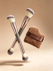 1pc/2pcs Dual‑Ended Makeup Brush With Powder Puff Set, Soft Synthetic Bristles Blush Contour Highlighter Brush, Portable Cosmetic Tool For Daily Makeup - Multicolor - View 7