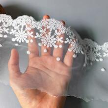 2 Yards Floral Mesh Lace Trim, 12cm Width Embroidered Lace Ribbon For Dress Sewing DIY Craft Decoration - B - White - View 4
