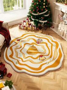 Round Burgundy Christmas Tufted Rug Checkered Border Snowman Gingerbread Gift Candy Cane Plush Rug Wreath - Yellow - View 1