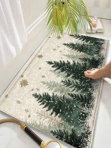 1pc 2D Flat Christmas Pine Forest Snowflake Bathroom Mat, Faux Cashmere Fluffy Carpet, Machine Washable, Room Decor Suitable For Doorway, Kitchen, Bathroom, Shower, Home Decoration - A - View 10