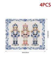 Taplak Meja Natal, Sarung Bantal, Alas Piring, Taplak Meja Motif Prajurit Nutcracker Gaya Porselen Biru Putih, Dekorasi Rumah Liburan Natal, Dekorasi Pesta Ruang Makan Dapur - MultiWarna - View 14