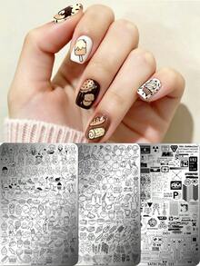 satki Nail Art Stamping Plate For Beginners, No-Hand-Painting Nail Decoration Template With Burger King, Skewered Meat, Cold Heartbeat, Gothic Cyberpunk Print Patterns, Futuristic Tech Abstract Geometric Graphic Elements Nail Transfer Tool - Multicolor - View 2