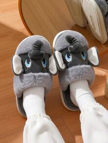 Men's Cartoon Elephant Plush Slippers, Home Soft Closed-Toe Slippers With Nose - Grey - View 7