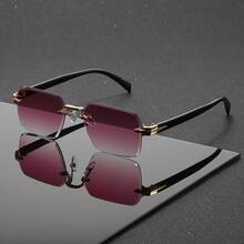 Men's Rimless Square Gold Decorative Fashion Glasses, UV Protection Black Lenses, Lightweight Fashion Glasses, Suitable For Casual Daily Wear, Driving And Street Style - Multicolor - View 13