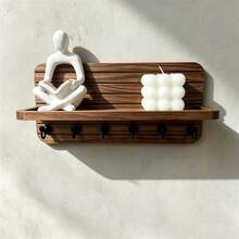 رف مفاتيح مثبت على الحائط مع رف، منظم بريد خشبي، حامل مفاتيح ب- 6 خطافات، منظم تخزين للمدخل والممر وغرفة المعيشة والمطبخ والمدخل، حل تخزين ديكوري، رف عرض، رف خطافات مثبت على الحائط - مشاهدة 7