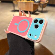 可愛拼色磁吸手機殼，適用 17 Pro Max/17 Air/17 Pro/17/13/14/15/16/Pro Max/14 Plus/15 Plus/16 Plus，MagSafe 大鏡頭保護殼，生日禮物 - 嫩粉色 - 查看 2