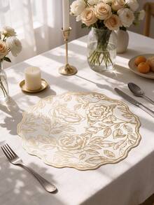 6/120pcs, Gold Round Flower PVC Placemats, Table Mats, Washable Odorless Decorative Mats, Non-Slip Western Style Mats, Suitable For Restaurants, Cafes, Homestays, Fit For Festivals, Parties, Gatherings, Birthdays, Weddings, Dinner Parties. - Multicolor - View 2