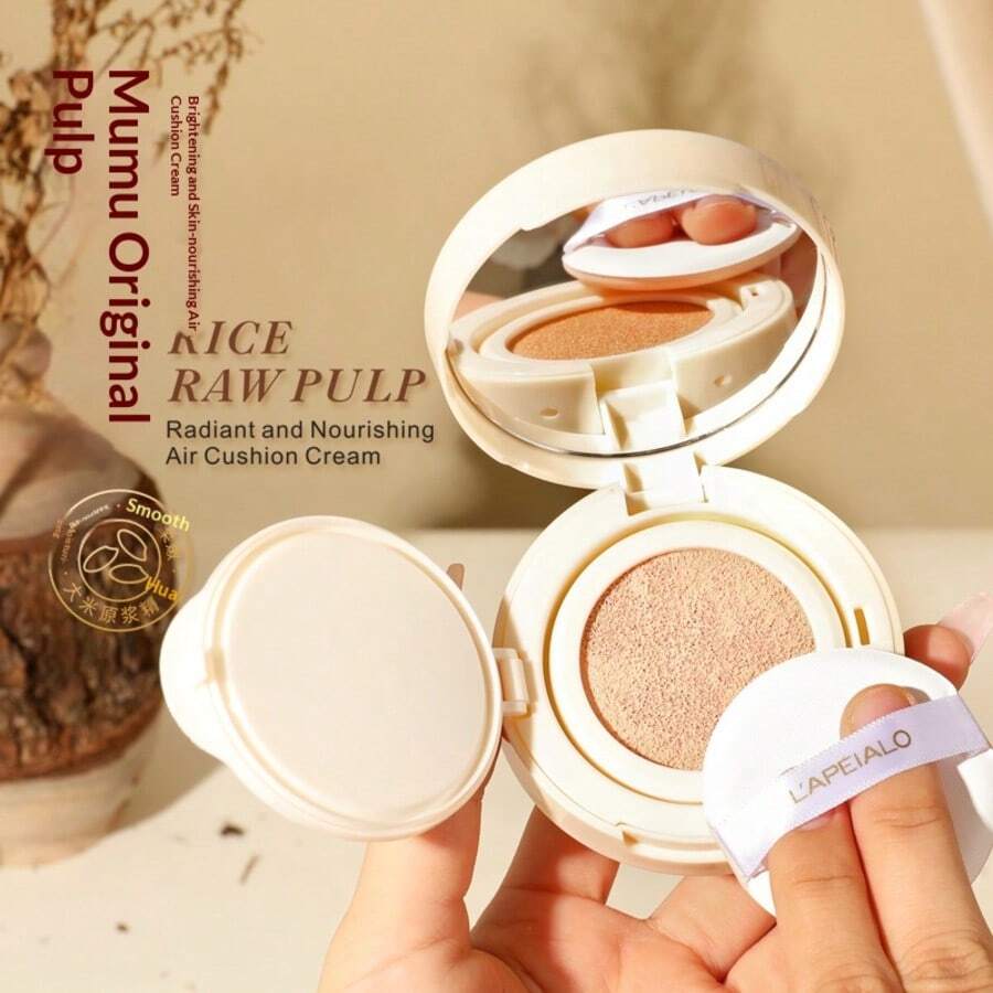 1 Box Rice Essence Revitalizing Cushion Foundation, Moisturizing Skin Care, Long-Lasting Makeup, Brightening & Even Skin Tone, Daily Makeup For Office Workers - Multiple Colors - View 1