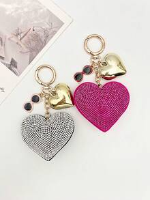 Cute Rhinestone Heart Bag Charm Keychain, Mini Fashion Glasses Key Chain, Key Pendant, Key Ring, Bag Accessory Cute Small Ornament, Graduation Gift, Car Accessory, Phone Charm, Suitable For College Backpacks, Campus Bags, Wallet Decoration - Multicolor - View 5