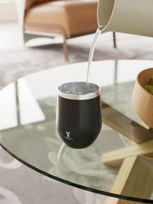 Meoky 12oz Solid Color Egg-Shaped Stainless Steel Travel Mug With Spill-Proof Lid - Black - 12oz Egg Cup - Black - View 7