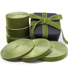 6-38mm 1捲橄欖綠單面絲絨緞帶，聖誕緞帶，適用珠寶展示包裝、花藝禮品包裝蝴蝶結、DIY派對裝飾 - 橄欖綠 - 查看 9