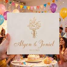 1pc Personalized White Horizontal Guest Book, Customized Wedding Party Photo Album Scrapbook, Bridal Shower Keepsake, Suitable For Weddings, Engagements, Anniversaries And Celebrations - White 3 - View 4