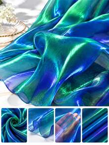 Gradient Iridescent Organza Fabric, Blue Green Holographic Water Gloss Sheer Material, Shiny Translucent Craft Fabric By The Yard For Dressmaking, Dance Costumes, Stage Wear, Wedding Decor, Party Backdrops, DIY Sewing And Fashion Design - Multicolor - View 2