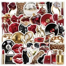 50 st lyxiga röda Y2K-estetikklistermärken för scrapbooking, dagbok, laptop, stötfångare, skateboard, vattenflaska, dator, skyddshjälm, bilklistermärken och dekaler - Y2K lyxig röd - Visa 2