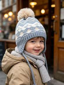 1PC Unisex Kids Versatile Earflap Knitted Knitted Hat, Warm Knitted Earflap Hat For Autumn/Winter - Ear Protection - View 1