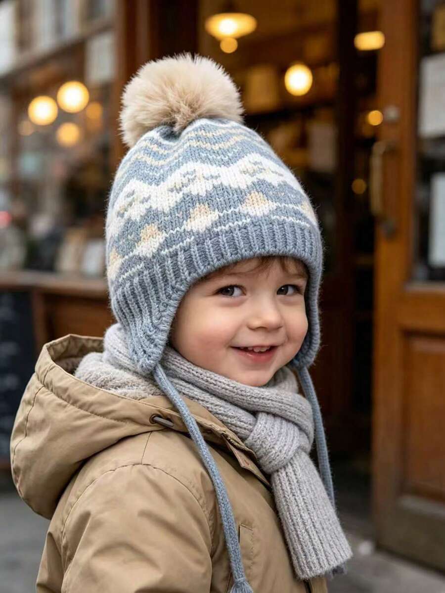1PC Unisex Kids Versatile Earflap Knitted Knitted Hat, Warm Knitted Earflap Hat For Autumn/Winter - Ear Protection - View 1