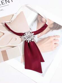 1pc French Vintage Double Layer Satin Rhinestone Women's Necktie, Banquet Commute Formal Shirt Decoration Accessory - Multicolor - View 8