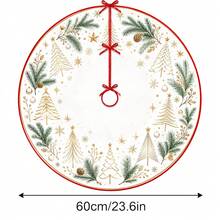 1 buah Alas Pohon Natal Motif Pohon Pinus Garis Tipis Emas, Dekorasi Liburan Warna Elegan, 5 Ukuran, Hadiah Liburan Unisex, Cocok Untuk Dekorasi Natal di Rumah dan Pesta - Garis-garis emas halus membingkai pohon pinus. - View 13