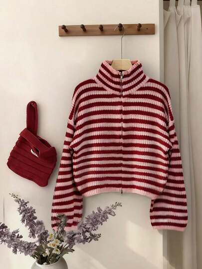 Cardigan corto de punto de lana para mujer con rayas de colores brillantes y contraste de patchwork, adecuado para ambientes con aire acondicionado, primavera, verano, otoño e invierno