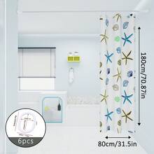1pc Starfish Pattern Shower Curtain, Bathroom Wet/Dry Separation Divider Curtain, Suitable For Home, Hotel, School Dorm, Comes With Hanging Rings - Multicolor - View 12